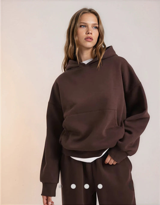 Oversized hoodie met joggingbroek in chocoladebruin katoen