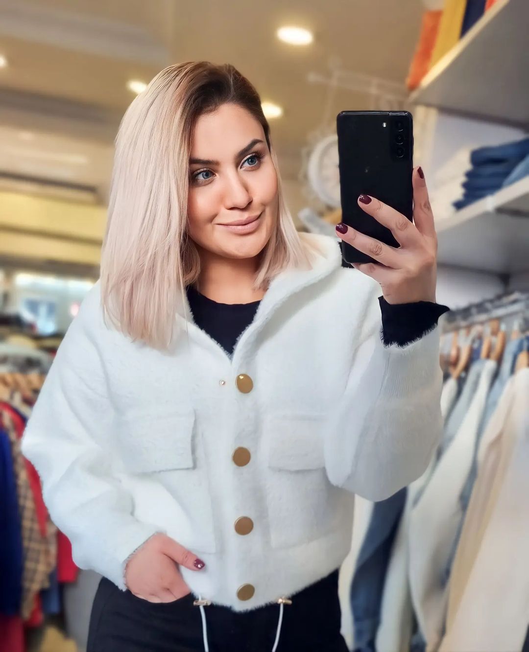 Ultrazachte Pluche Hoodie Jas - Off-White Met Gouden Details - Dames