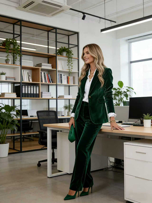 Getailleerde fluwelen blazer dames met puntrevers en één knoop