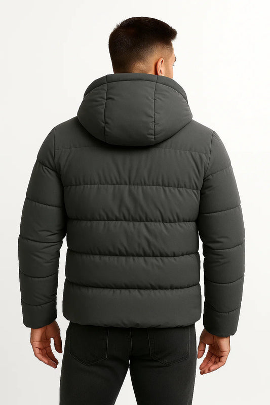 Heren pufferjas van katoenmix gewatteerd en geïsoleerd met capuchon winterjas