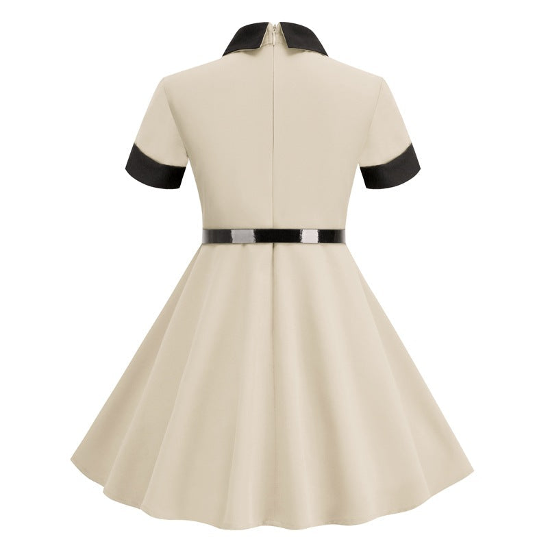 Vintage Zomerjurk voor Kinderen - Riemdetail - Korte Mouwen - Polyester