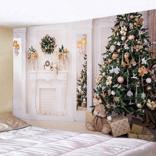 Kerst wandkleed met kerstafbeelding aan de muur