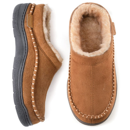 Pantoffels heren, gesloten model met pluche voering en rubberen zool
