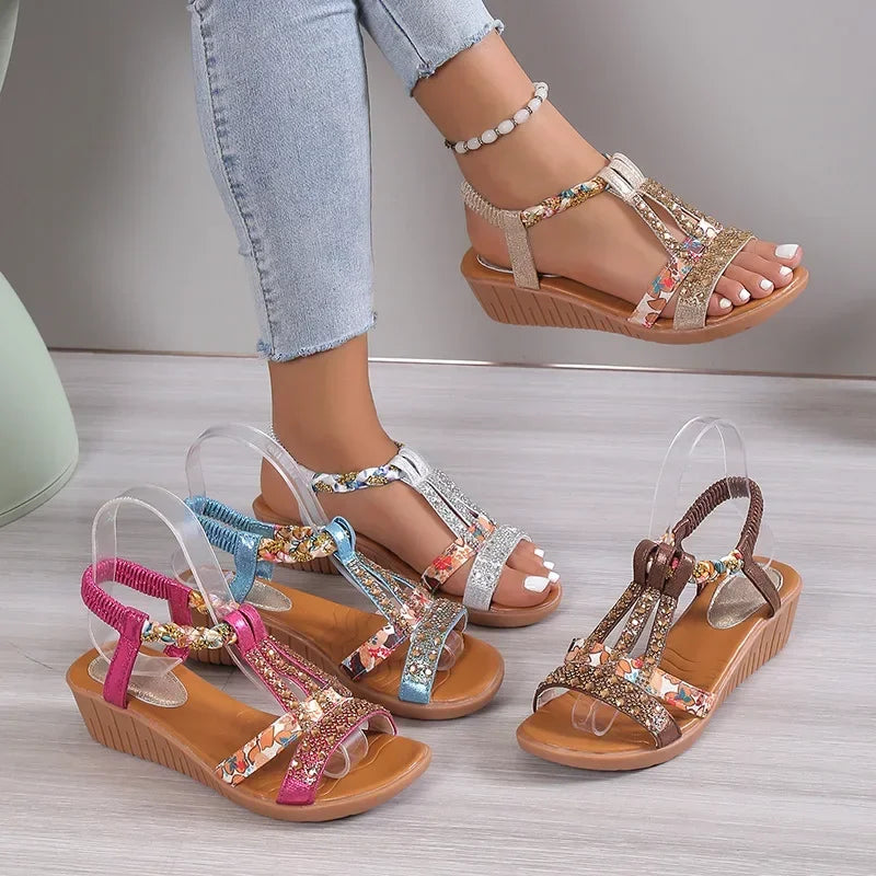 Rhinestone Sandalen met Bohemien Stijl en Strass Steentjes