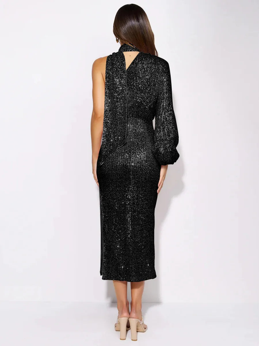 Pailletten Feest Jurk - Flatterende A-lijn - Eén-Schouder Stijl - Comfortabele Pasvorm