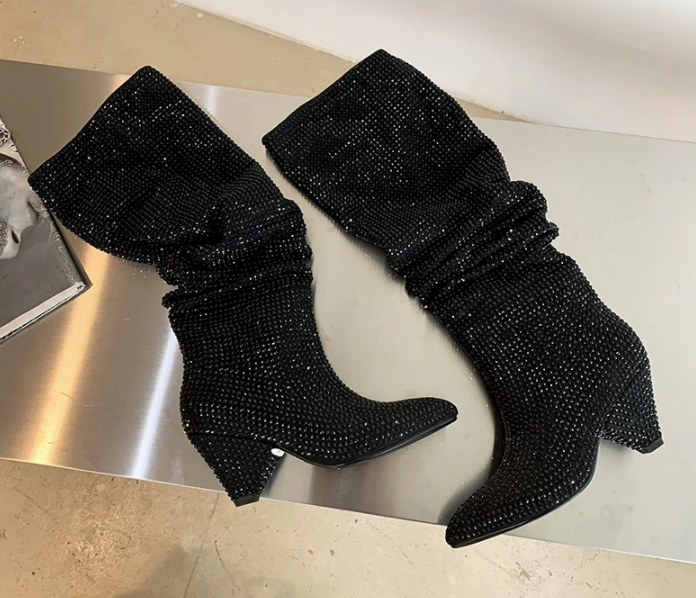 Dames Over-De-Knie Laarzen - Kristallen Pailletten - Glamour en Comfort