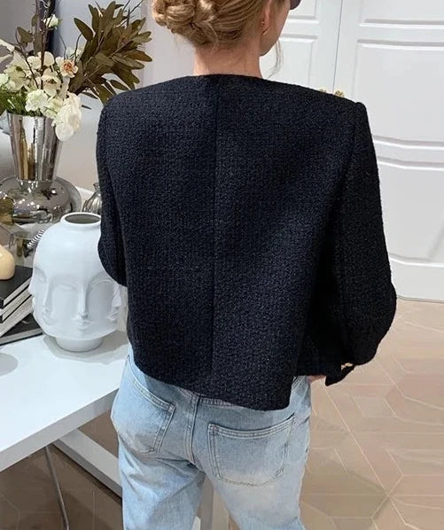 Buttoned O-Neck Jas - Dames - Zwart