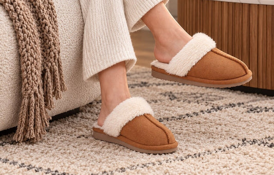 Damespantoffels in suède look met memory foam en brede pluche kraag - beeld 2
