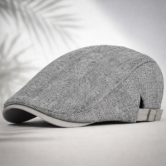 Flat cap met visgraatmotief en verstelbaar bandje - lichtgrijs