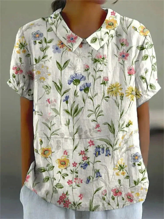 Gebloemde blouse wit met bloemen - romantische damesblouse casual zomer