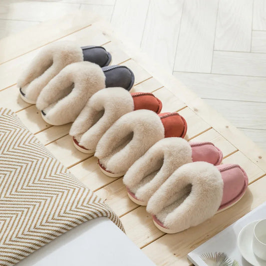 Fluffy pantoffels in suède look met brede pluche kraag en open hiel - beeld 2