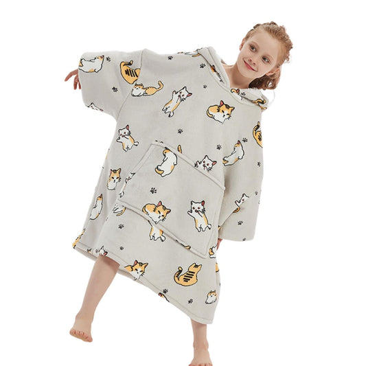 Kinder Hoodie Deken met Kattenprint en Sherpavoering