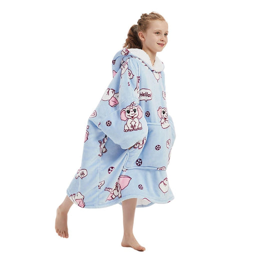Lichtblauwe Kinder Hoodie Deken met Olifantenprint