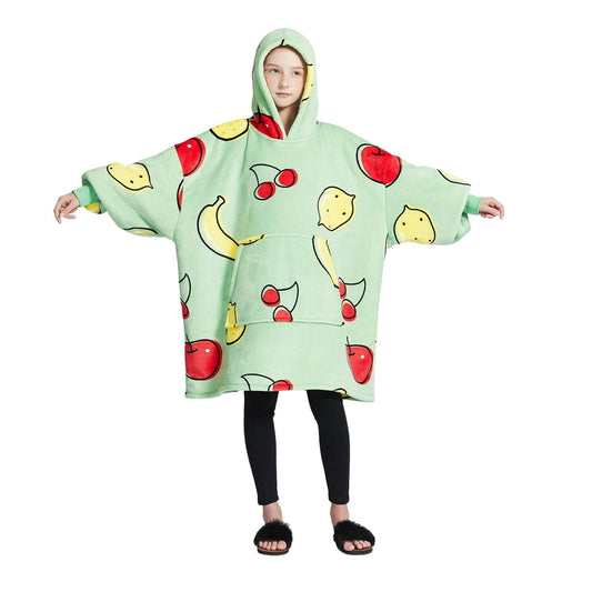 Mintgroene Kinder Hoodie Deken met Fruitprint