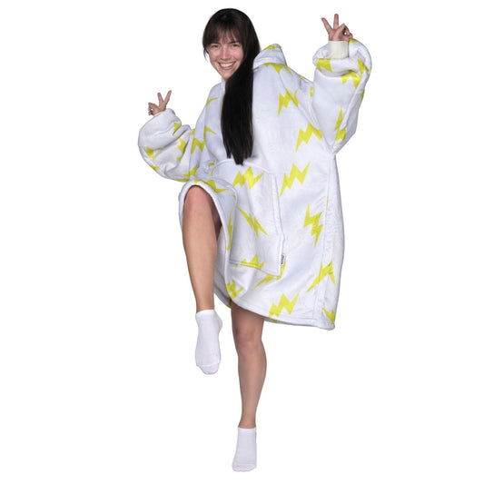 Witte Hoodie Deken met Bliksemprint en Sherpavoering