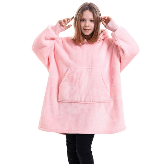 Roze Kinder Hoodie Deken met Sherpavoering en Buikzak
