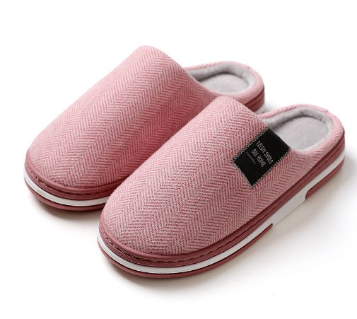 Pantoffels met visgraatmotief, open hiel, pluche voering en zool met witte streep - roze