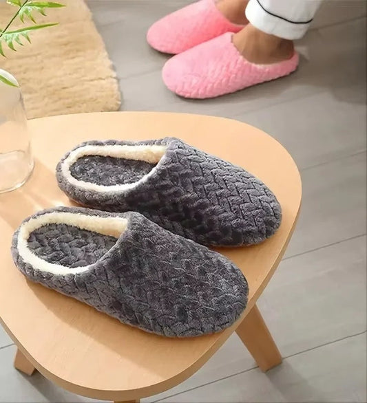 Pluche pantoffels met zigzagreliëf en open hiel voor dames en heren - beeld 2