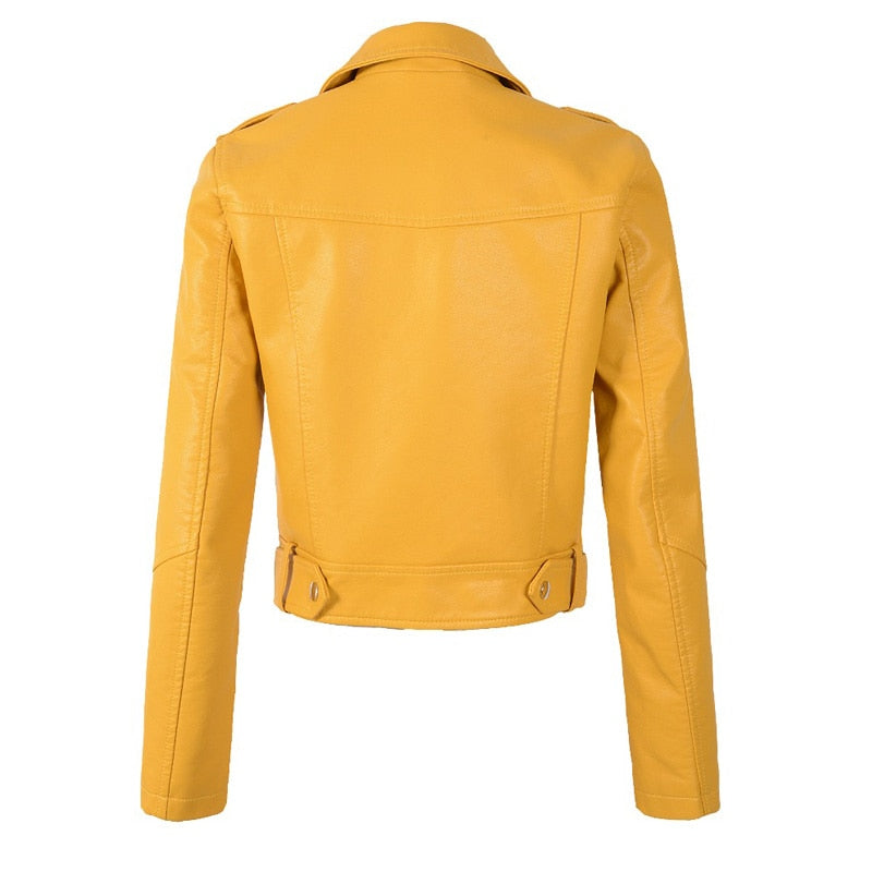 Kunstleren Jasje - Geel - Met Ritssluiting en Turn-down Kraag