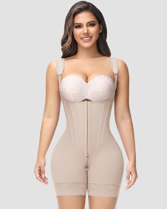 Shapewear body met open buste, baleinen en pijpjes tot halverwege de dij - huidskleur