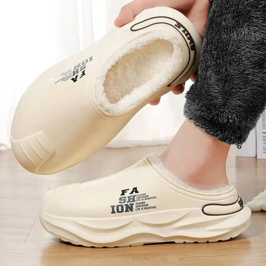 Slippers voor heren met open hiel, pluche voering, steunzool en dikke zool met profiel - beeld 2