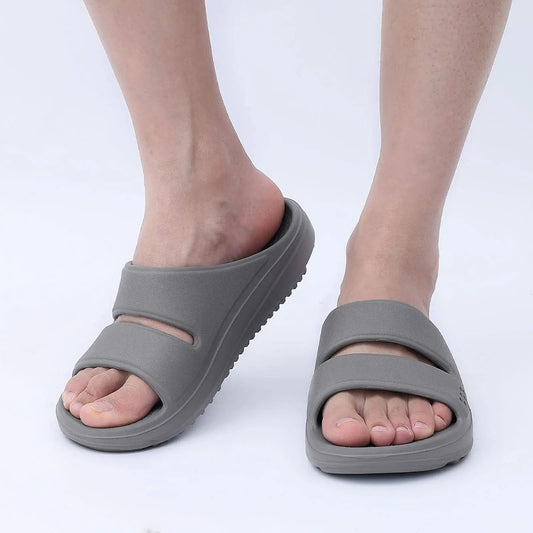 Slippers met steunzool, twee brede banden en dikke zool met profiel - beeld 2