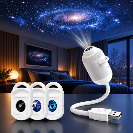 Sterrenhemelprojector met USB, buigzame hals en verwisselbare schijven - 3 projectieschijven