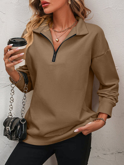 Sweater dames met halve rits in Camel