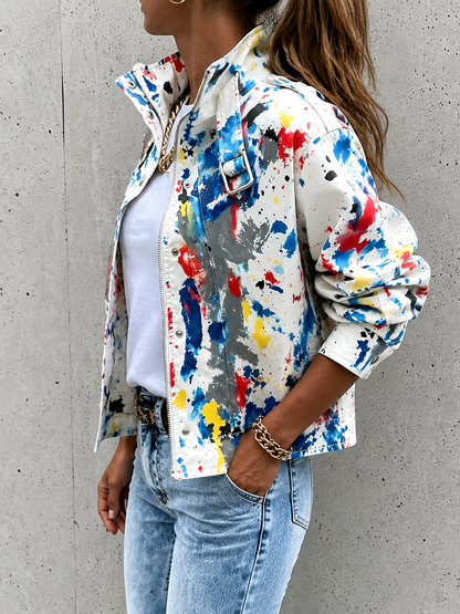 Utility jack dames cropped met kleppenzakken en trekkoord