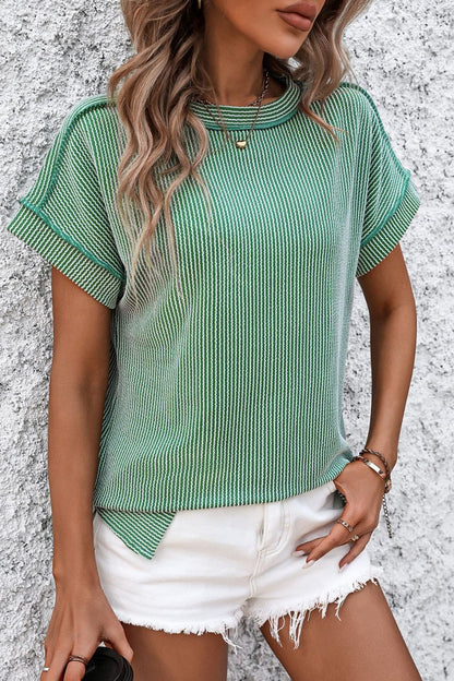 Ribshirt dames met korte mouw in Saliegroen