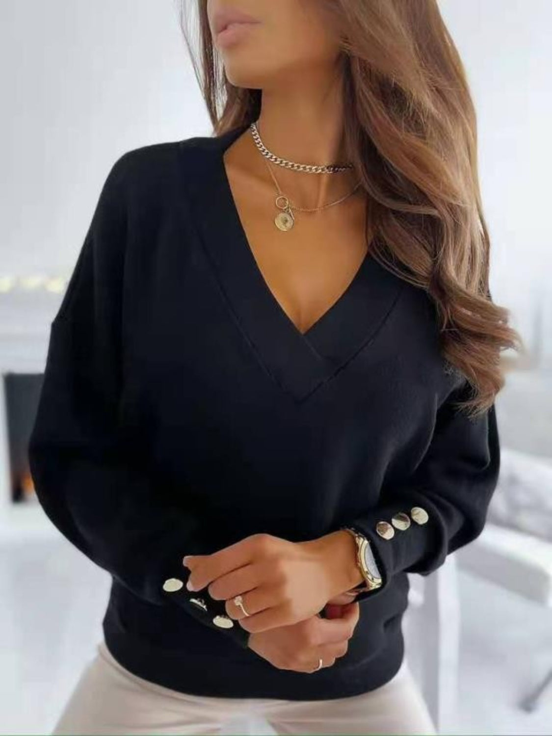 Sweater dames met V-hals in Zwart