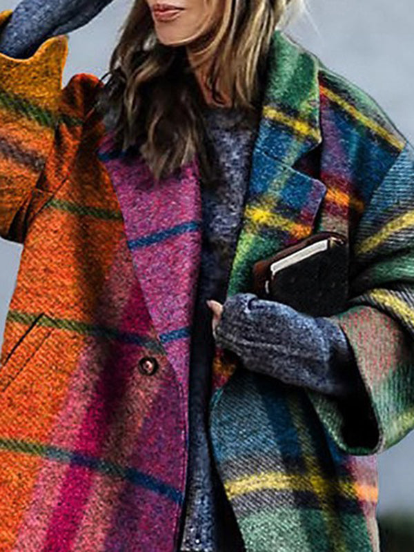 Geruite lange jas dames in heldere multicolor ruit
