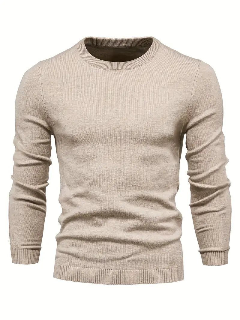 Dunne herentrui met ronde hals in Beige
