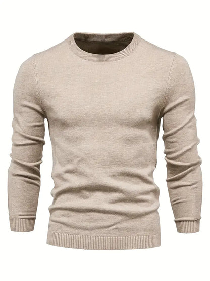 Dunne herentrui met ronde hals in Beige