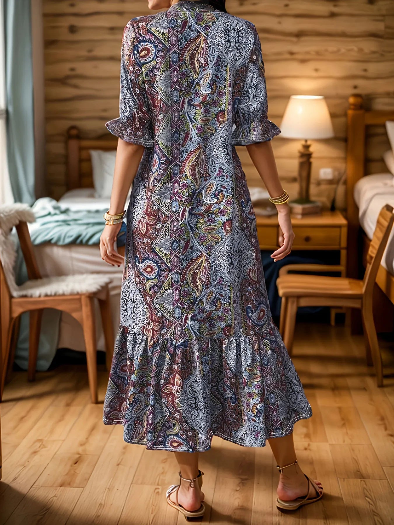 Midi-jurk dames met paisleyprint - detailfoto
