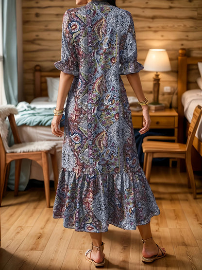 Midi-jurk dames met paisleyprint - detailfoto