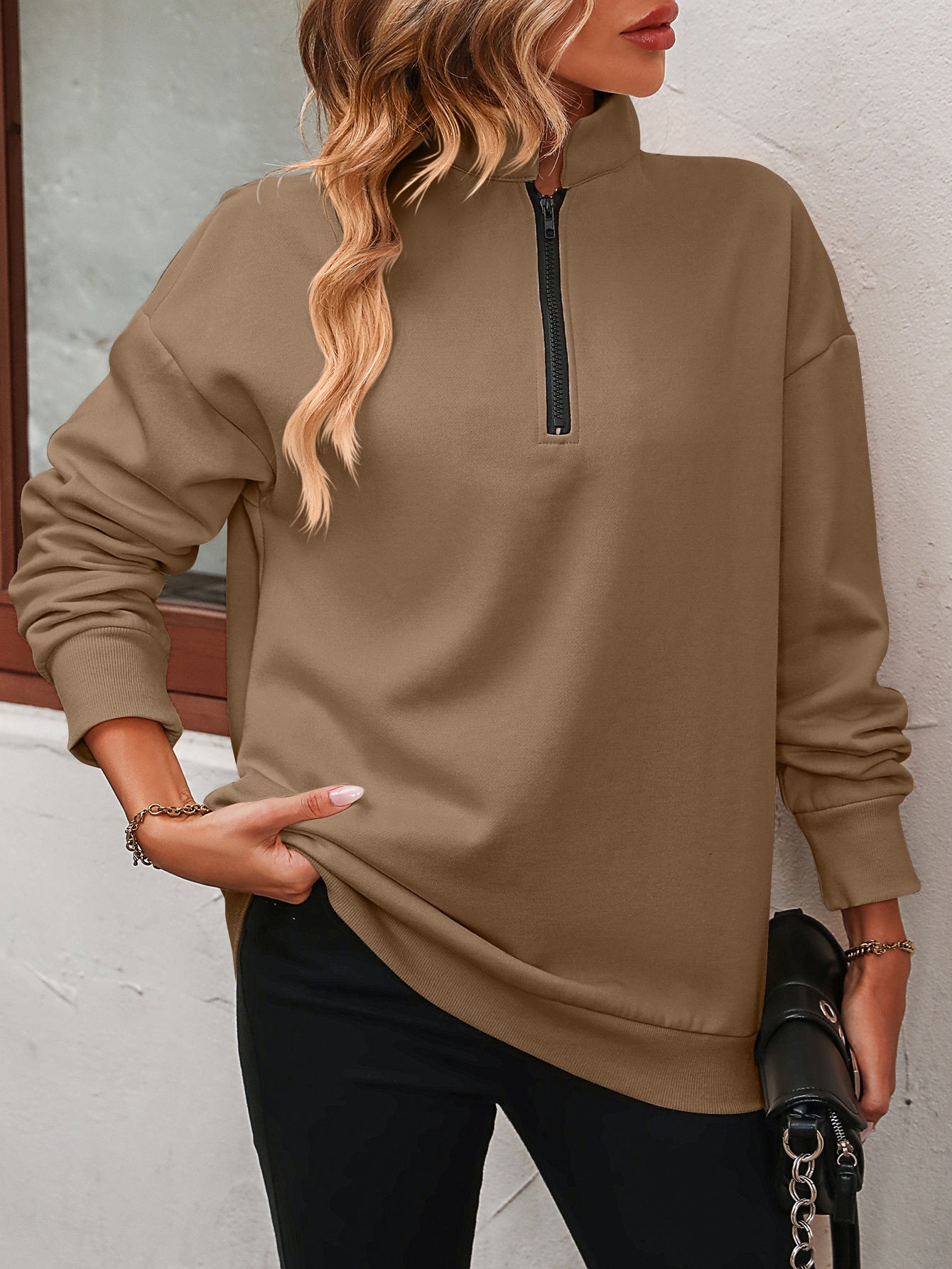 Sweater dames met halve rits - detailfoto