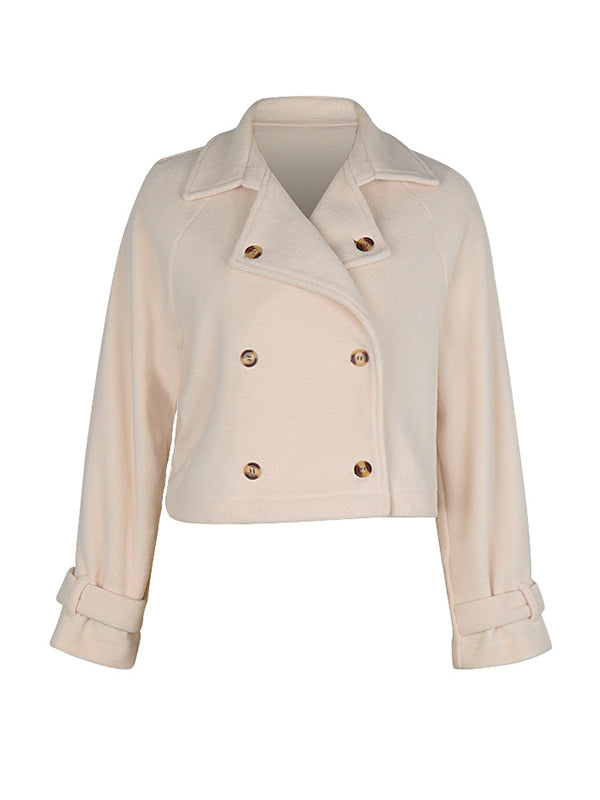 Crèmekleurig cropped damesjack van fleece met brede revers
