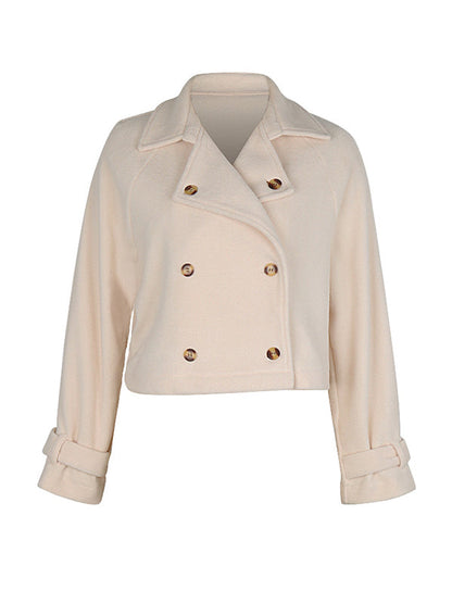 Crèmekleurig cropped damesjack van fleece met brede revers