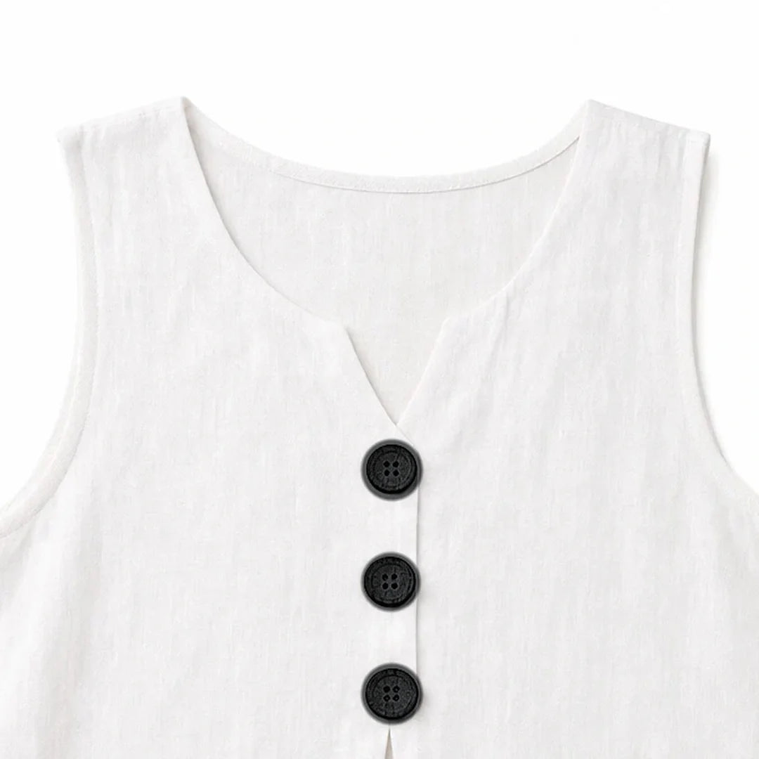Mouwloze top dames in linnenlook - detailfoto