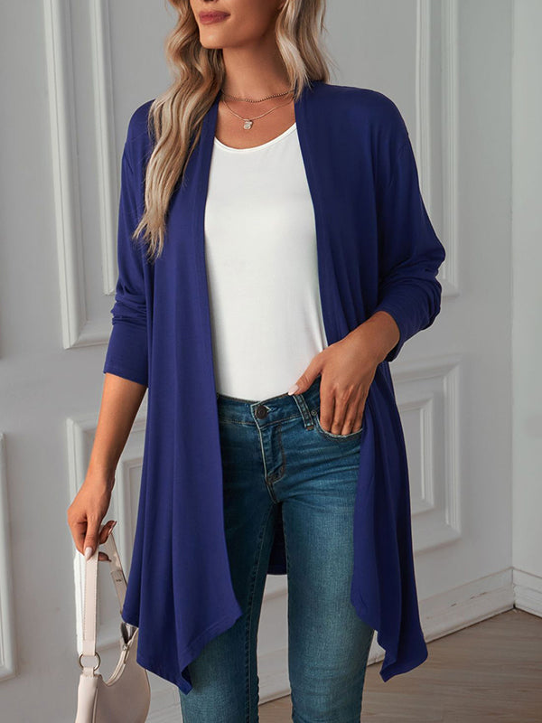Licht damesvest met watervalkraag en open voorkant - marineblauw