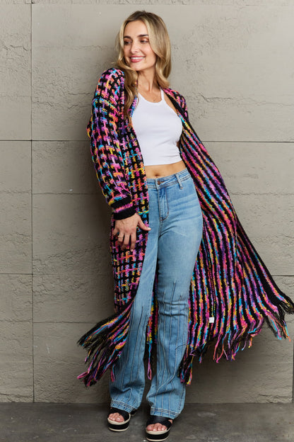 Lang vest dames met franjes - detailfoto