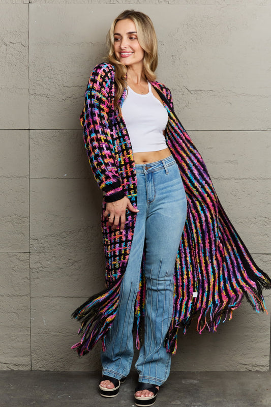 Lang vest dames met franjes - detailfoto