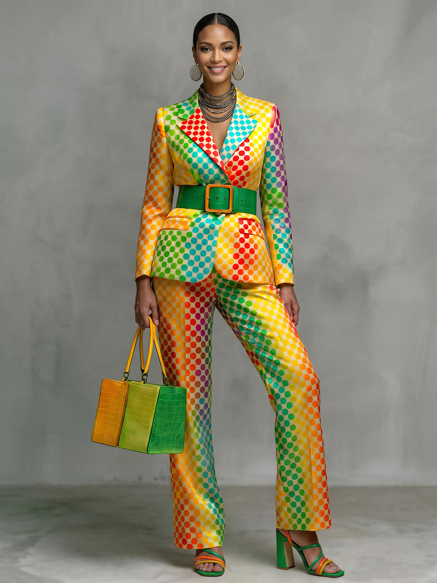 Blazer dames met stippen in regenboogkleuren en revers