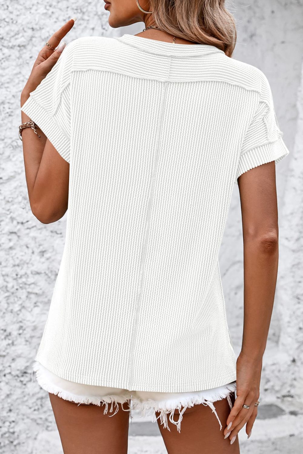 Ribshirt dames met korte mouw - detailfoto