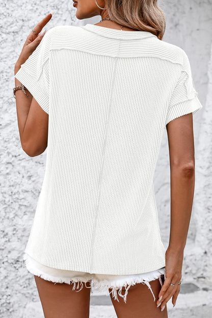 Ribshirt dames met korte mouw - detailfoto