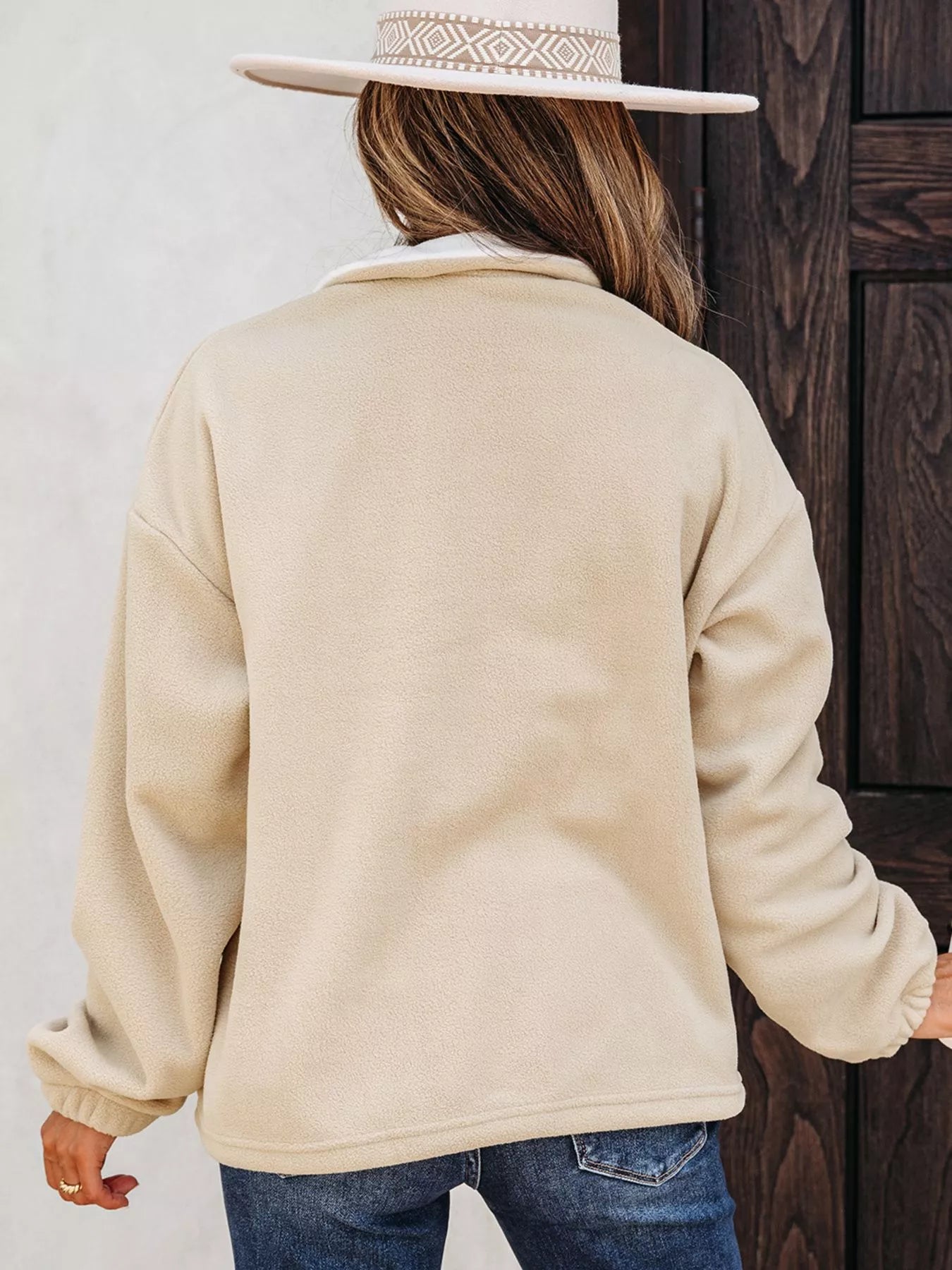 Fleece trui dames met halve rits - detailfoto