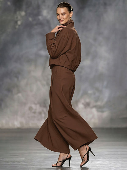 Cropped jack dames met rits, opstaande kraag en wijde mouwen