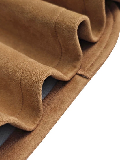 Cognackleurige damesblazer in suède look met revers en kleppenzakken