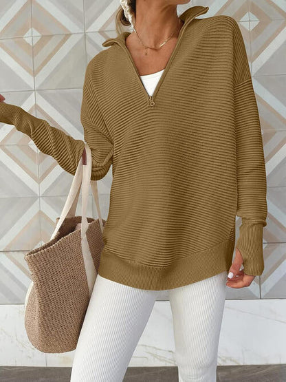 Halfzip trui dames in ribbreisel - detailfoto
